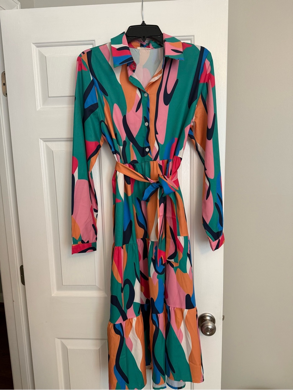 Vibrant Abstract Print Shirt Dress in Teal & Pink - Brand: Sunday Up